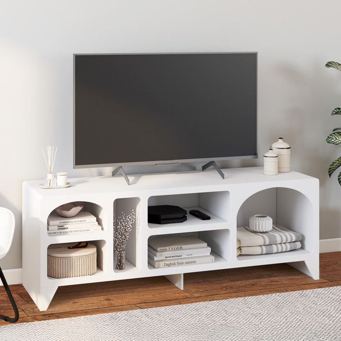 Mueble tv orgánico blanco con 6 nichos - 140 cm