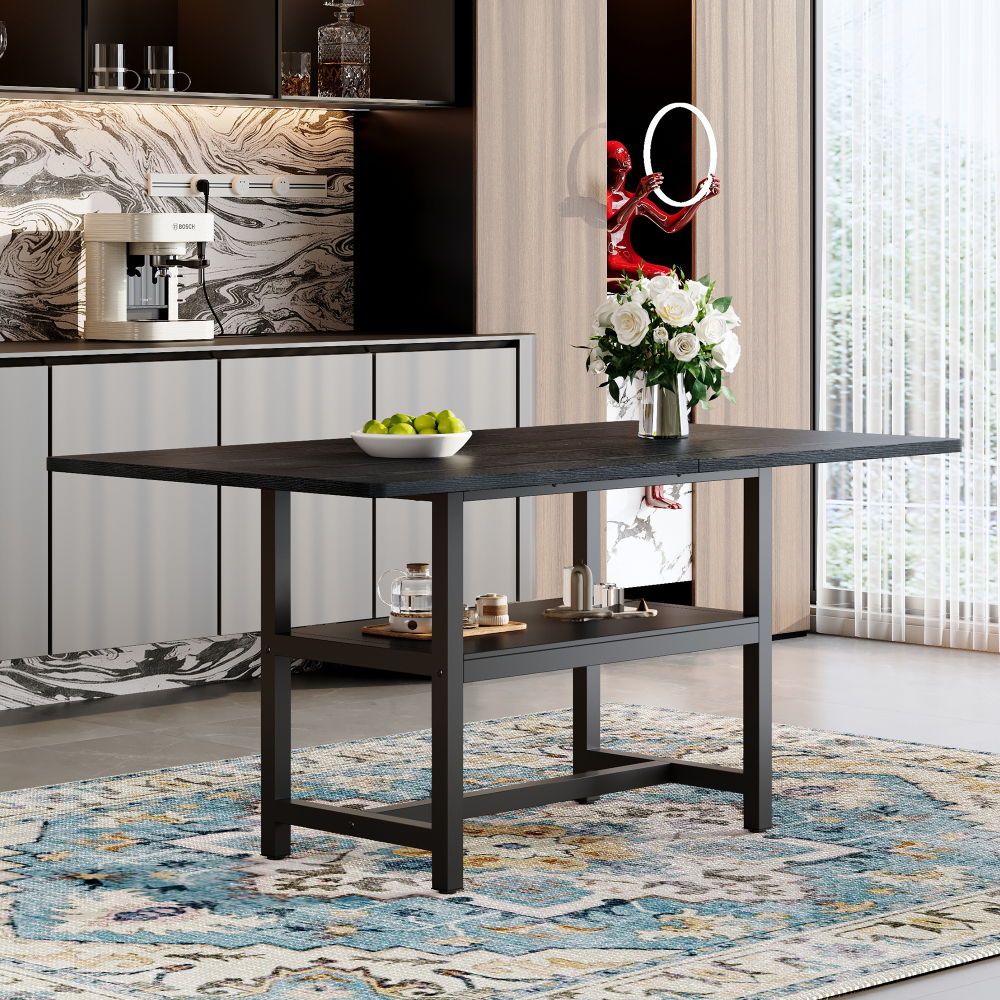 Mesa de comedor para 4 a 6 personas mdf metal negro 76x160x90cm