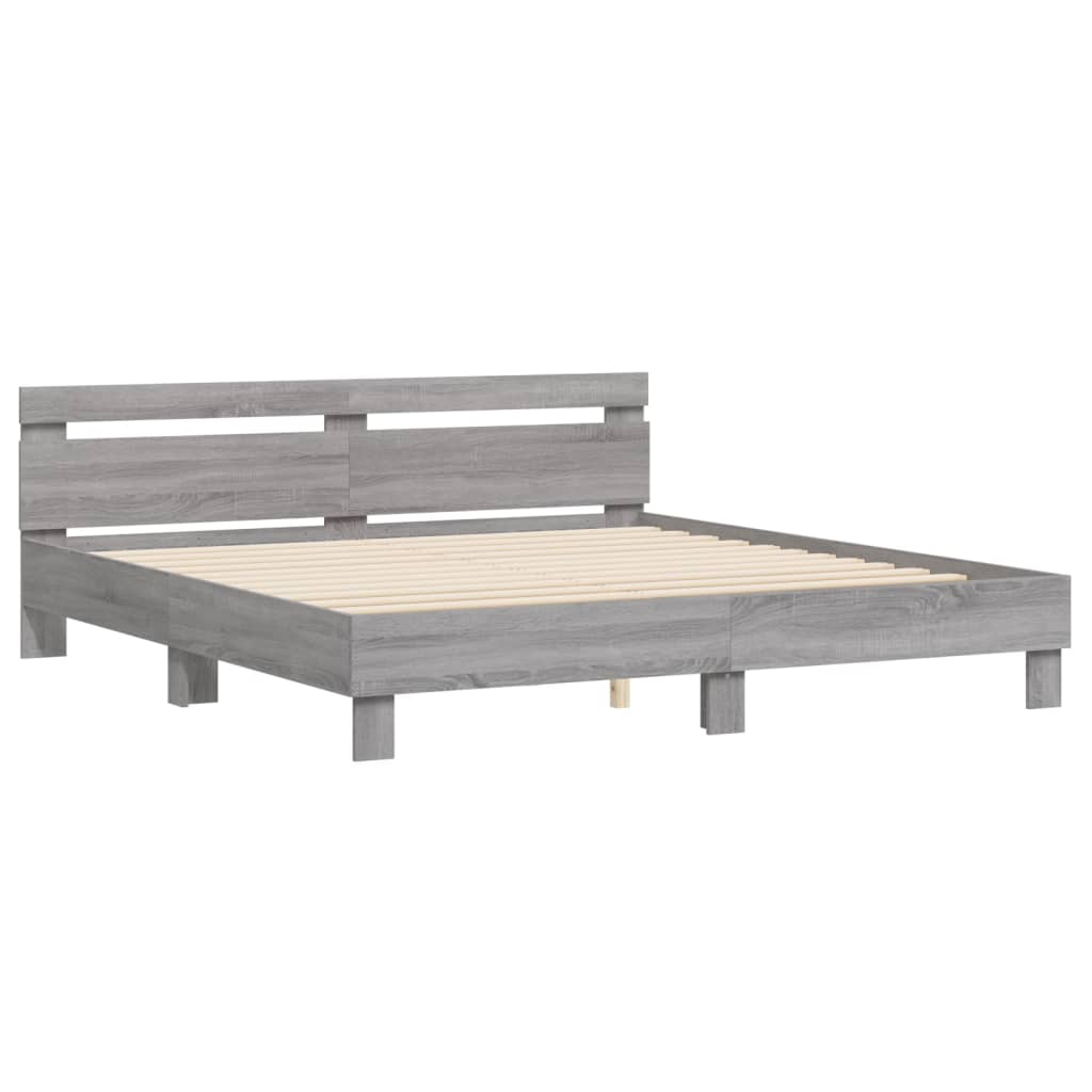 vidaXL cama con cabecero madera de ingeniería gris sonoma 180x200 cm