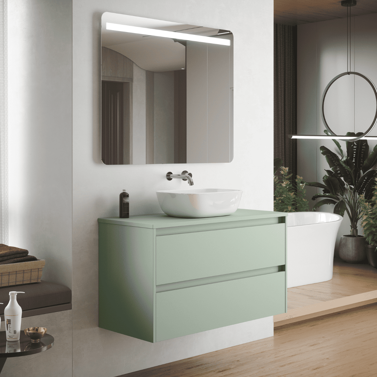 Mueble de baño suspendido lavabo sobreponer | 2 cajones | 100 cm leaf