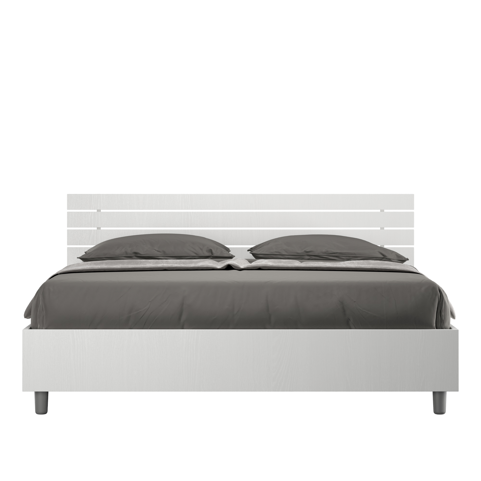 Cama con somier 160x200 con cabecera recta de listones fresno blanco ankel