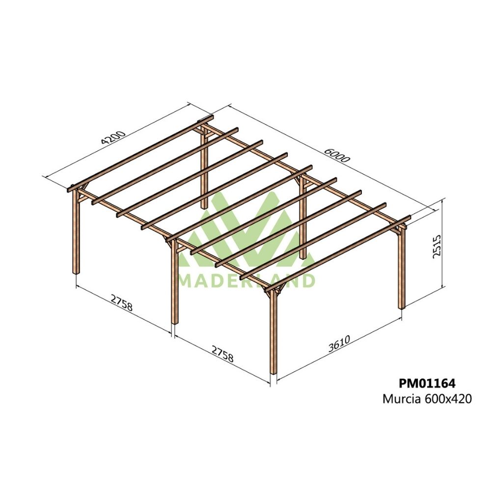 Pérgola de madera maciza - murcia 600x420cm (maderland)
