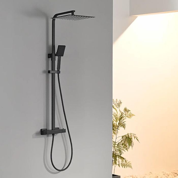 Columna de ducha termostática - inox negro - altura ajustable 81-124 cm - c