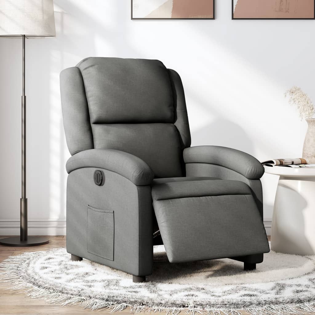 Sillón reclinable eléctrico de tela gris oscuro qweo3222
