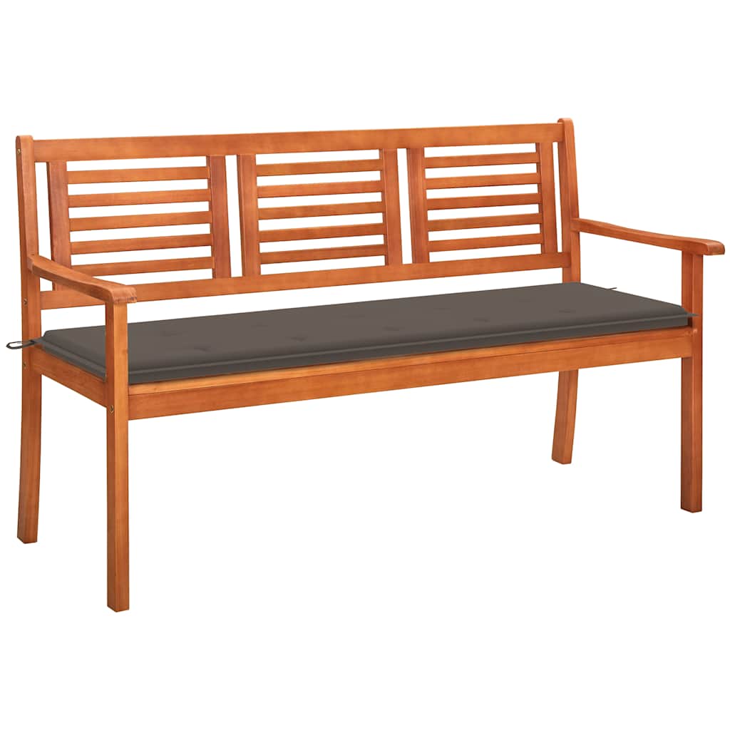 Banco de jardín 3 plazas madera maciza eucalipto y cojín 150 cm joy928134