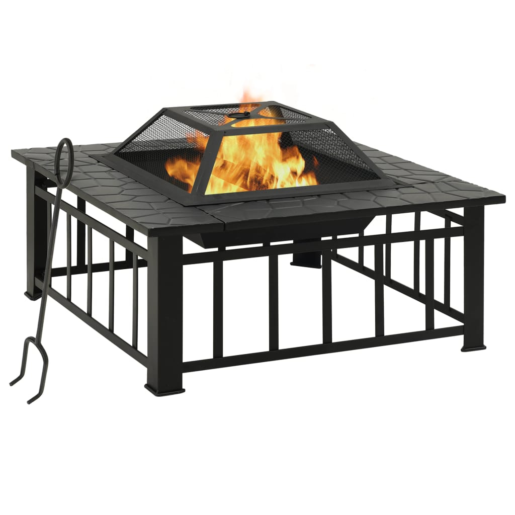 vidaXL brasero de jardín con atizador acero xxl 81x81x47 cm