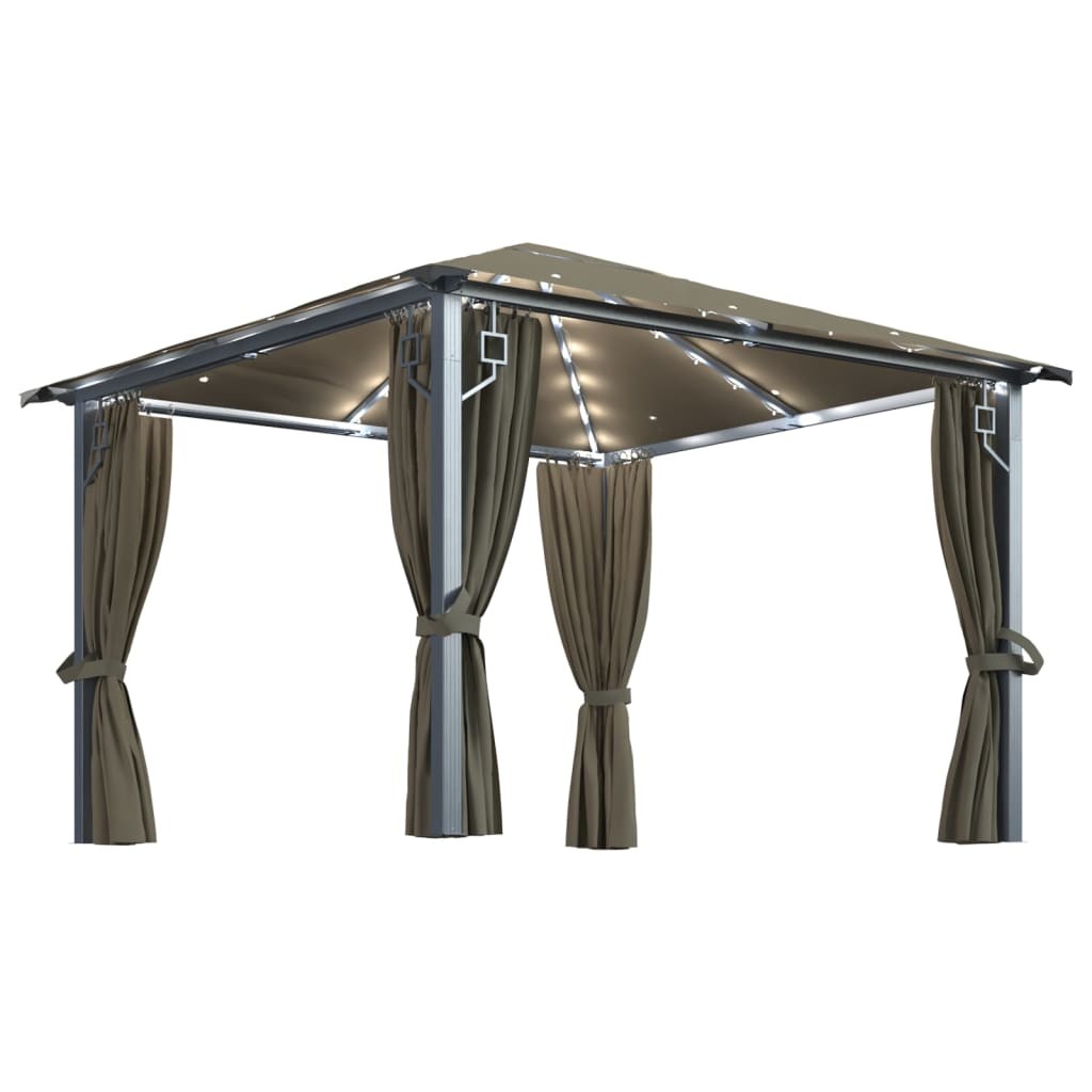 vidaXL cenador con cortina y tira de luz aluminio taupé 300x300 cm