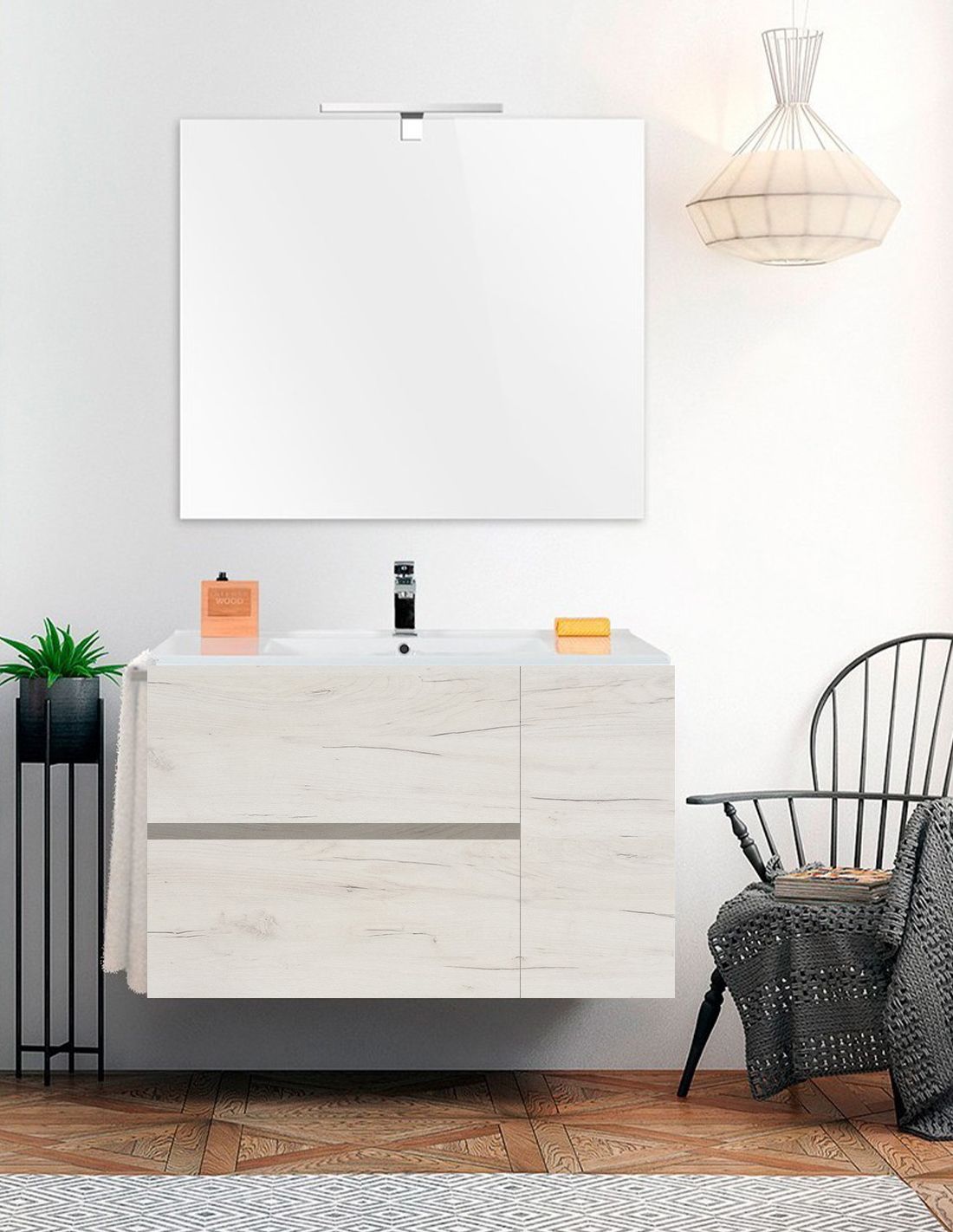 Mueble de baño itaca con lavabo dos senos y espejo 120x45cm blanco nórdico