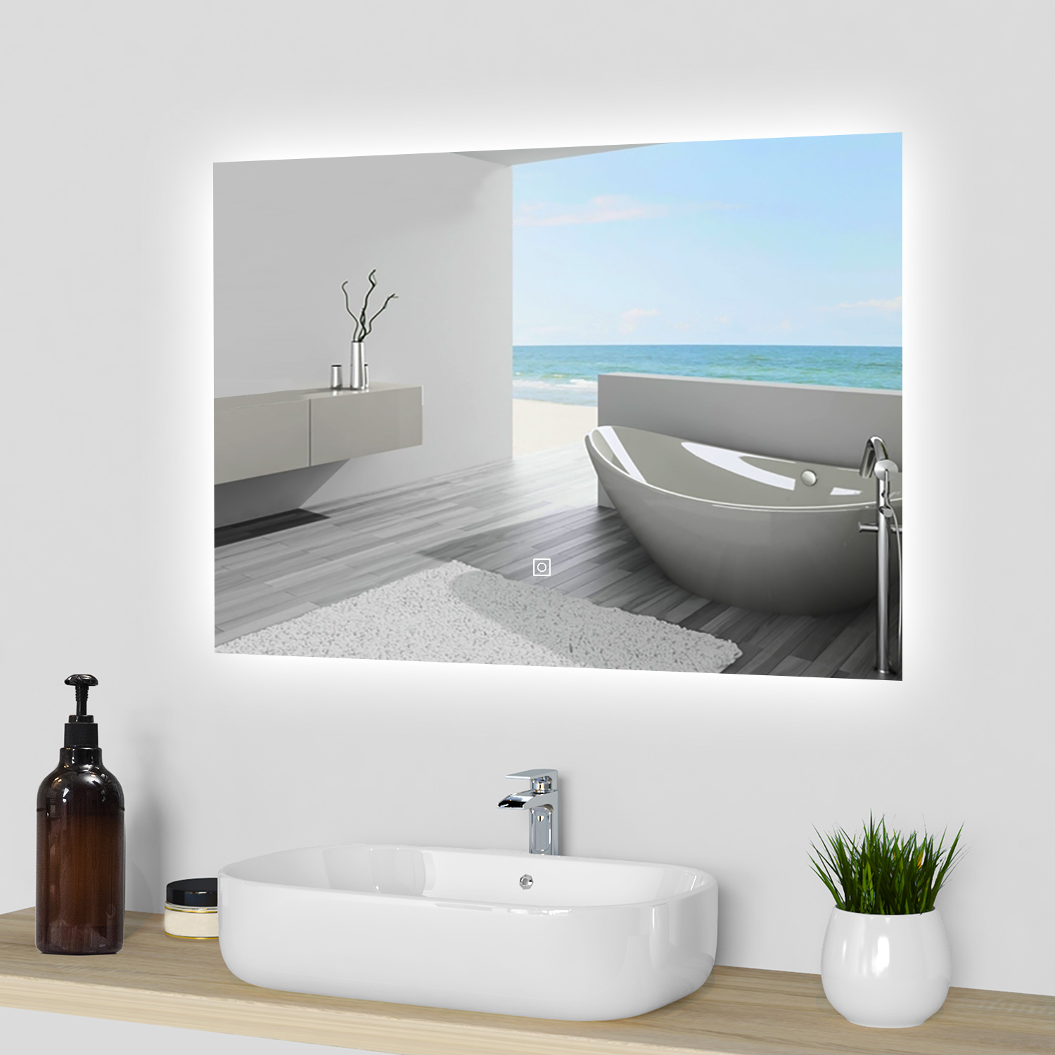 Aica espejo de baño,70x50 cm, espejo con función antivaho, luz blanca