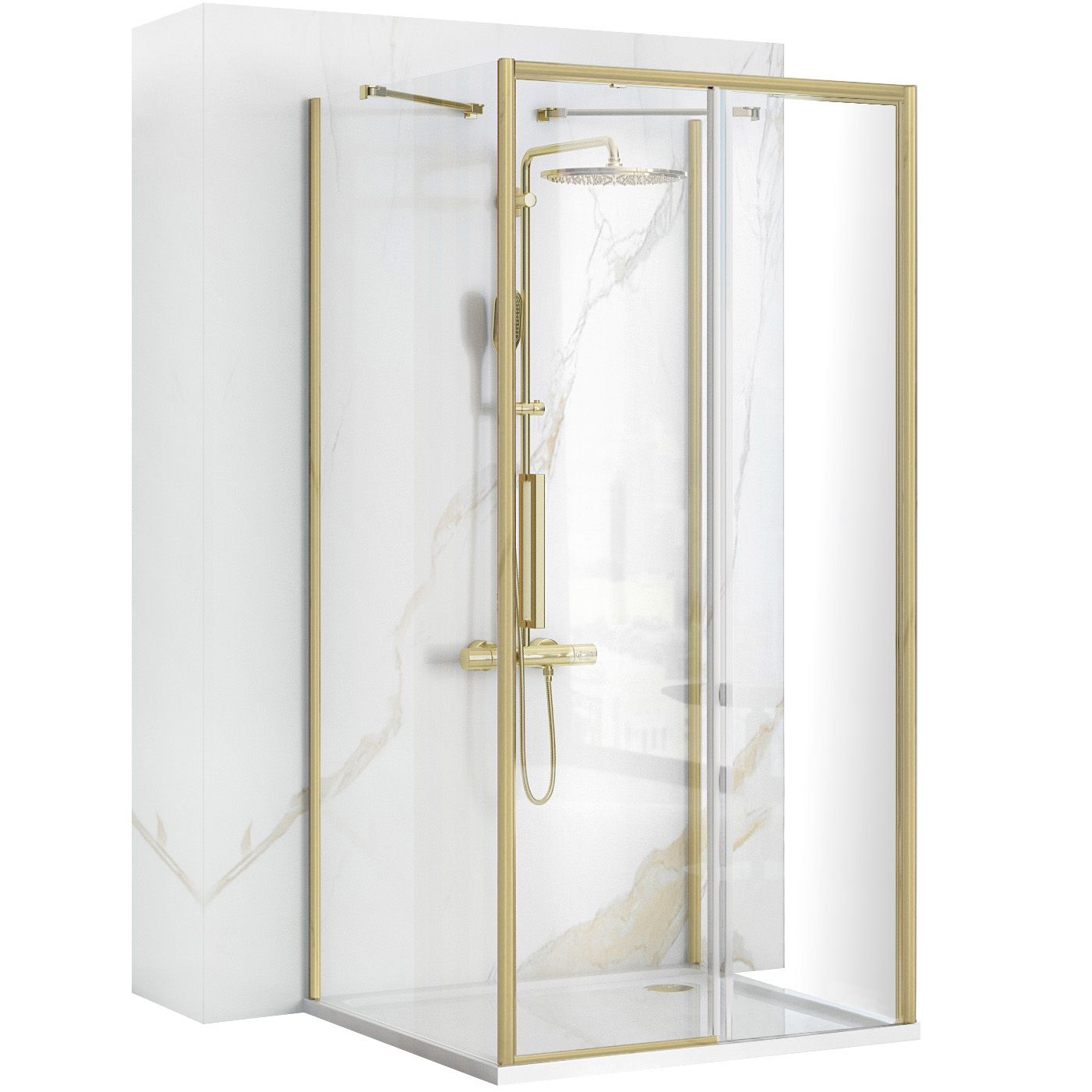 Rea cabina de ducha de pared rapid slide brush gold 100x100, 100x100x195 cm