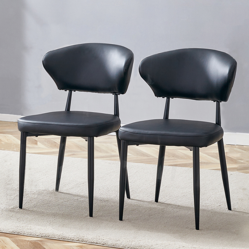 Silla de comedor pu negro set de 2 respaldo curvo con metal