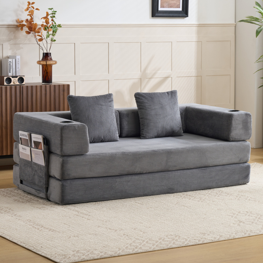 Sofá cama plegable terciopelo rayado gris oscuro 2 plazas