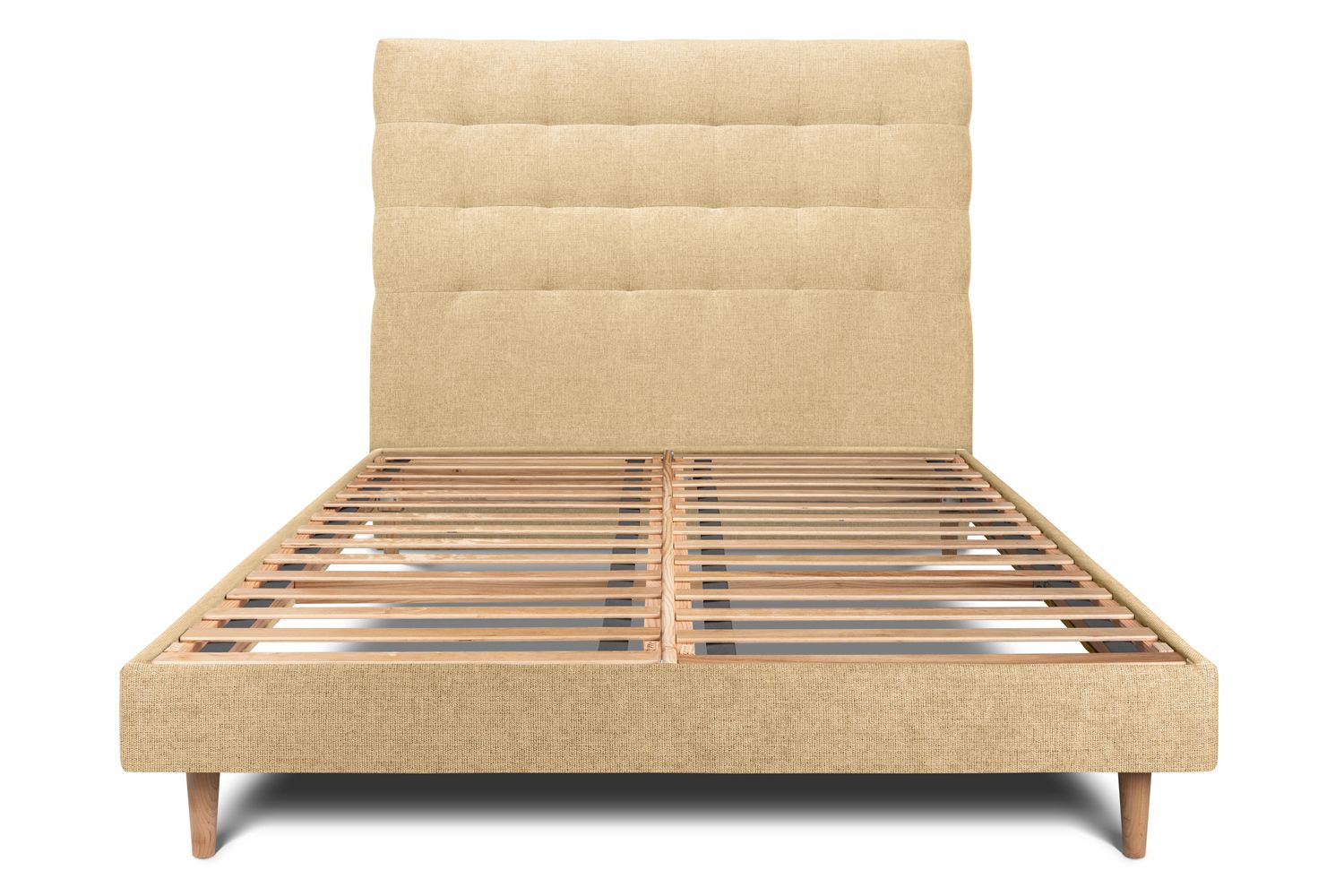 Cama de 135x190 cm con cabecero tapizado - tejido lienzo mate - amarillo