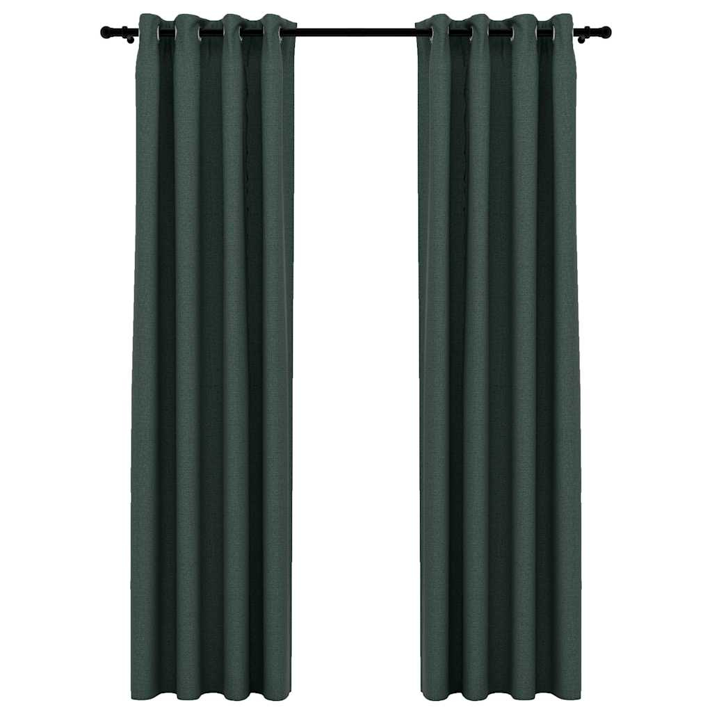 vidaXL cortinas opacas con ojales look de lino 2 pzas verde 140x225 cm