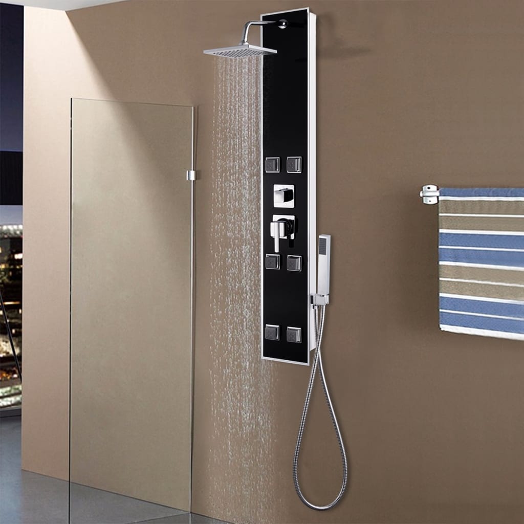vidaXL panel de ducha de vidrio 18x42,1x120 cm negro
