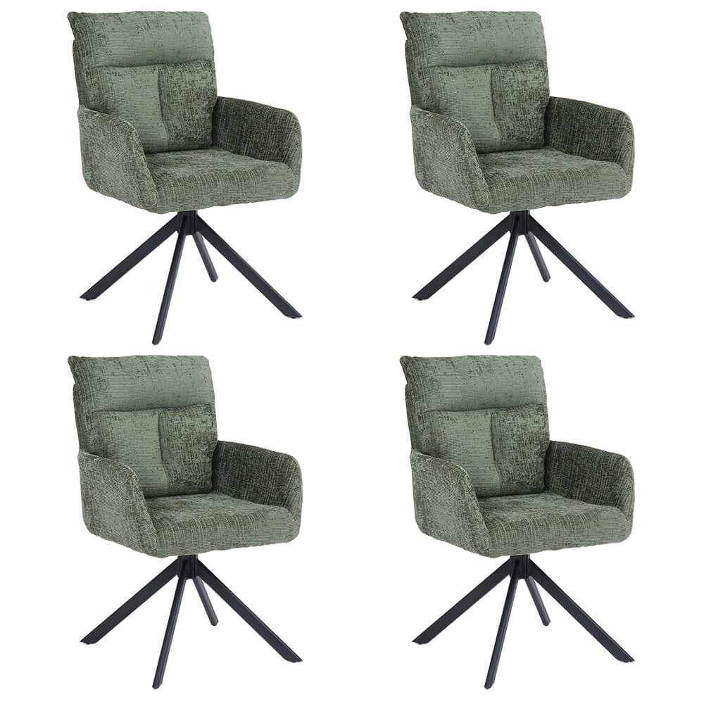 Silla de comedor aluna de chenilla con reposabrazos - lote de 4 verde