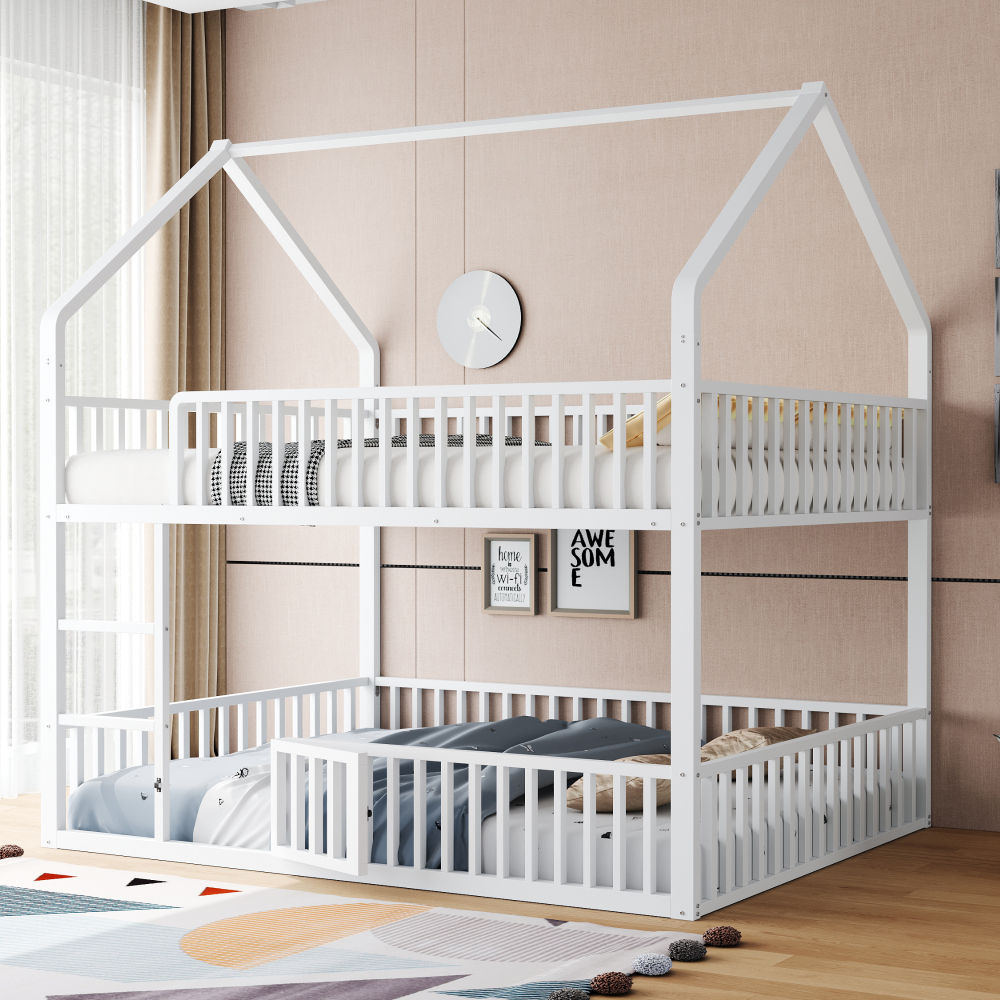 Litera 140x200cm con escalera y puerta inferior metal – blanco