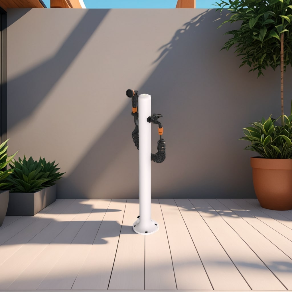 Fuente de jardín blanca de aluminio con conexión lateral y accesorios inclu