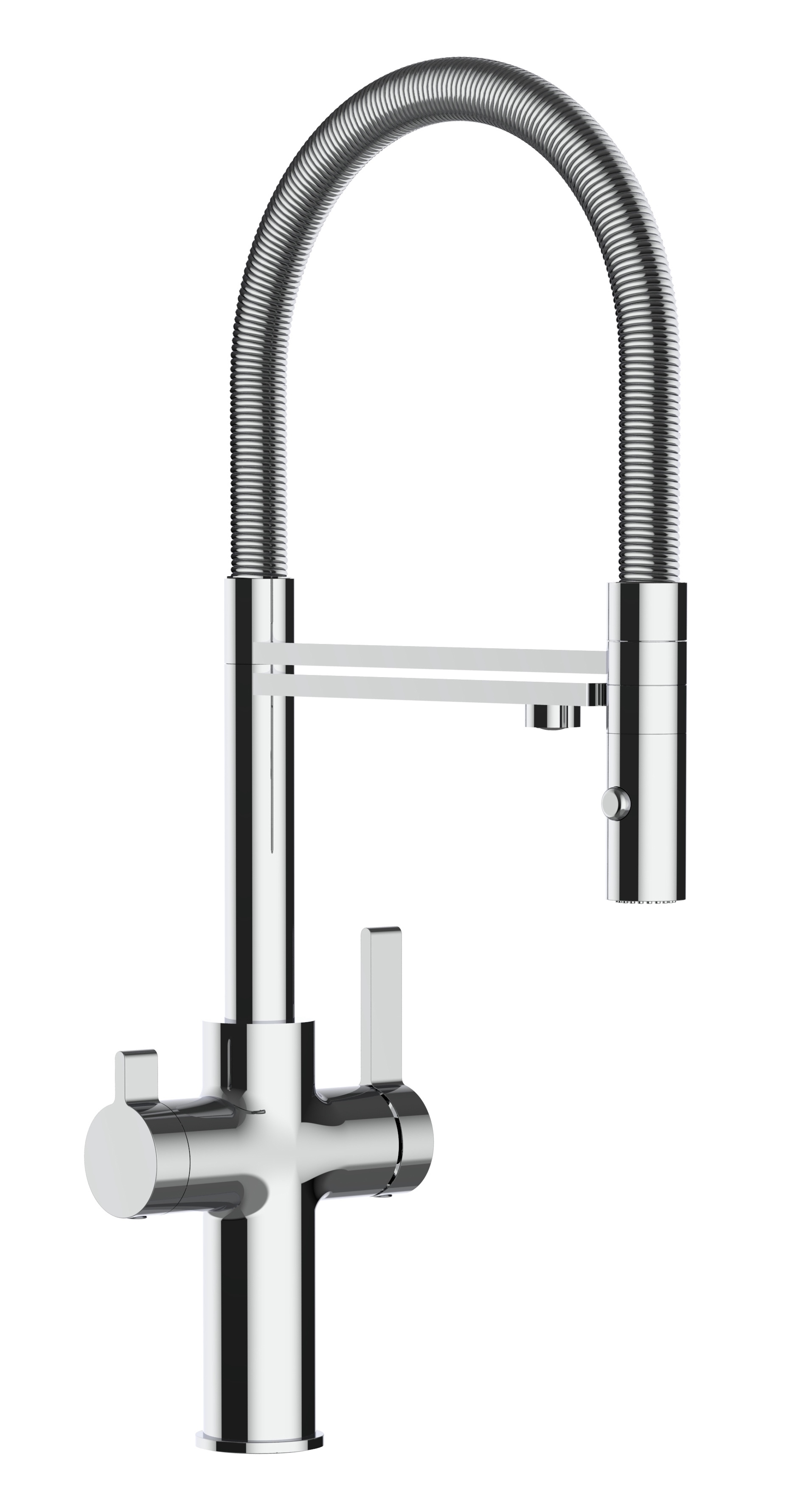 Grifo de cocina 4 vías cromado caño giratorio ducha 2chorros, FC