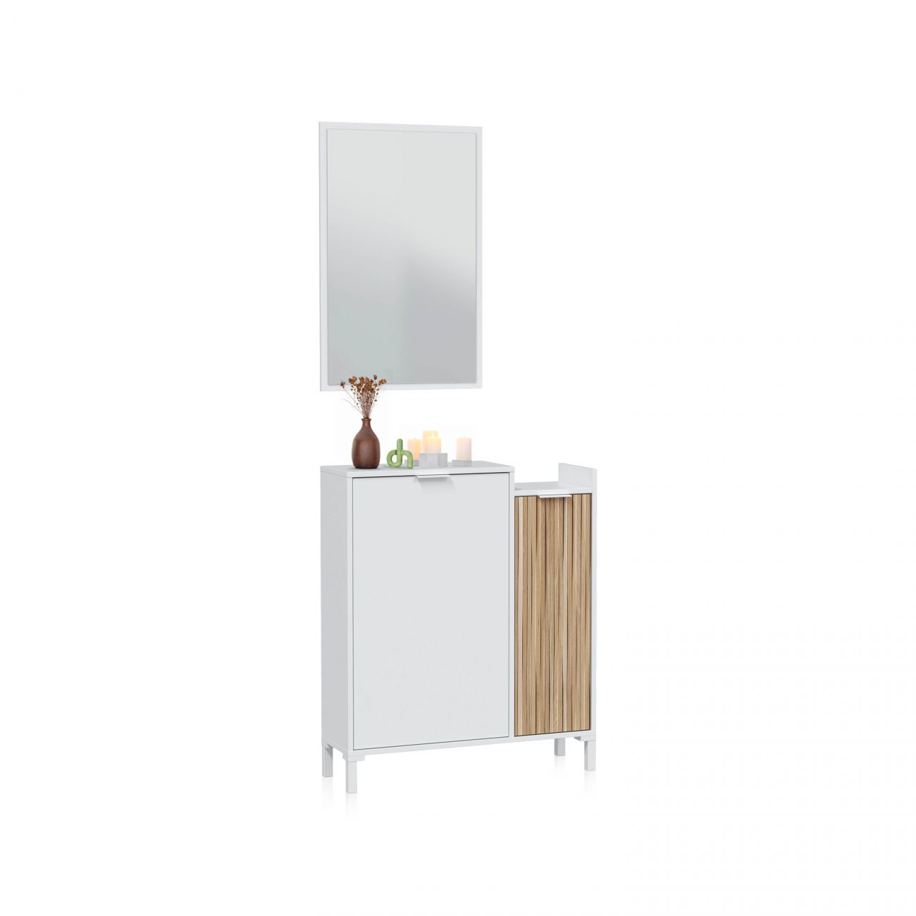 Mueble recibidor de 2 puertas y un espejo 77 cm nitza blanco artik - natur