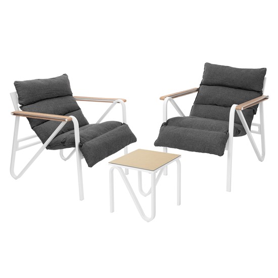 Conjunto de muebles de jardín, blanco-gris, 2x sillas y 1x mesa