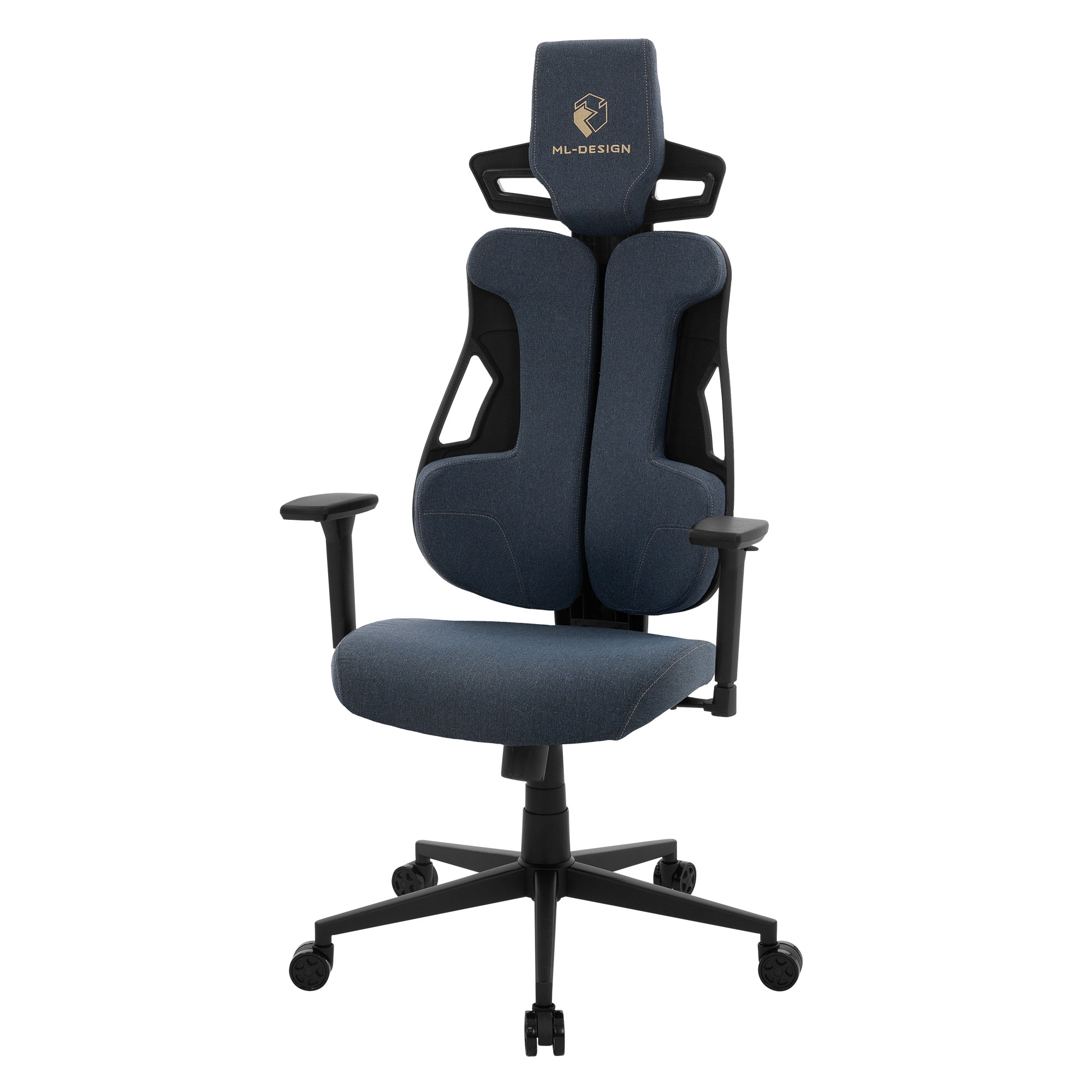 Silla gaming ergonómica tela azul con reposacabezas y reposabrazos