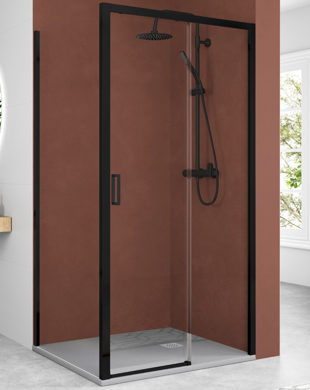 Mampara ducha rectangular frontal | frente 110 lateral 90cm negro