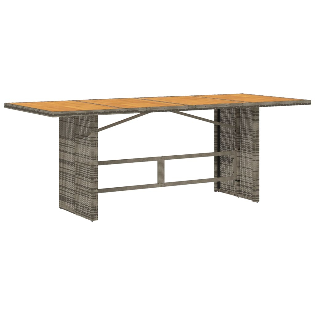 vidaXL mesa de jardín superficie de madera ratán pe gris 190x80x74 cm