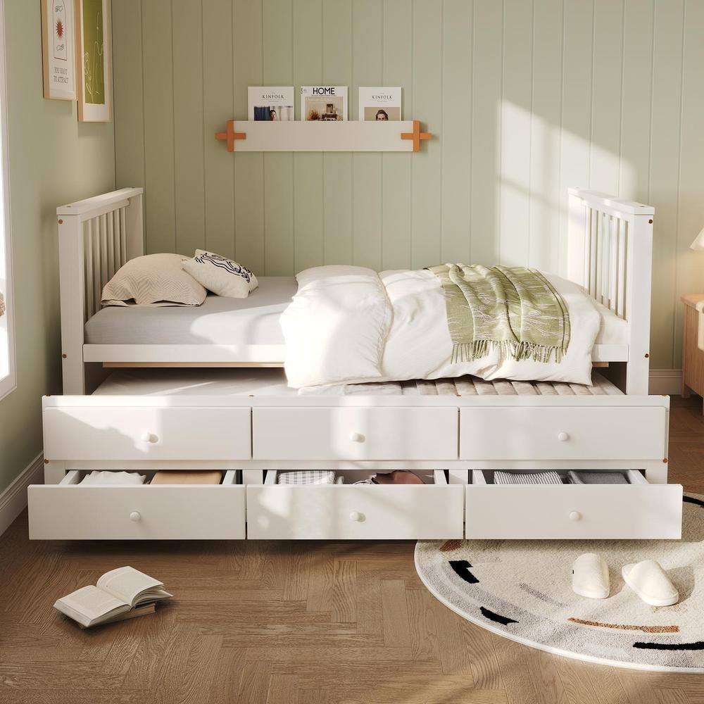 Cama infantil 90x200cm con cajones almacenaje y extensible blanca