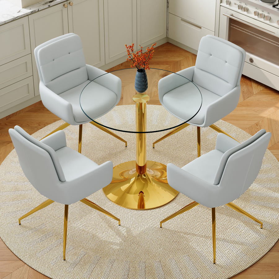 Mesa redonda cristal con 4 sillas giratorias dorado gris 76x85x85cm