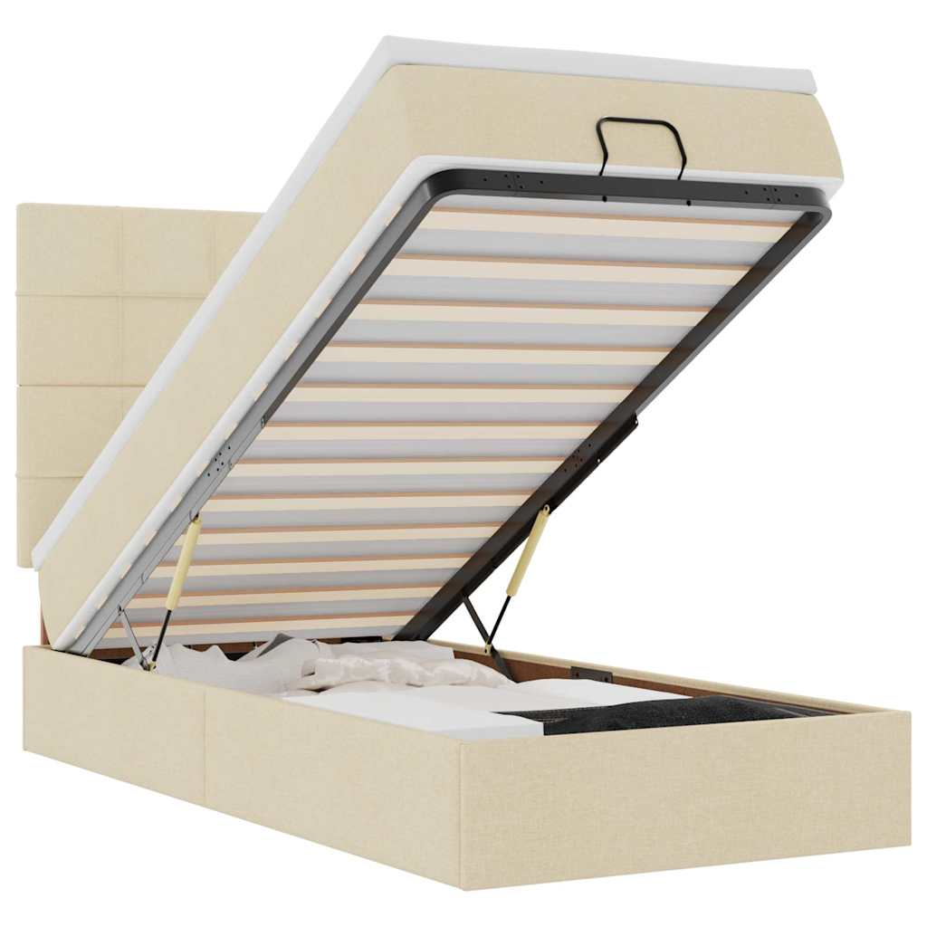 vidaXL cama otomana con colchón crema 90x200 cm tela