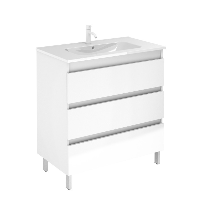 Conjunto mueble baño suspendido con 3 cajones + lavabo 【ancho 60】【blanco】