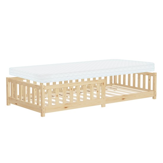 Cama de suelo infantil 80x160cm con colchón 10cm natural madera pino