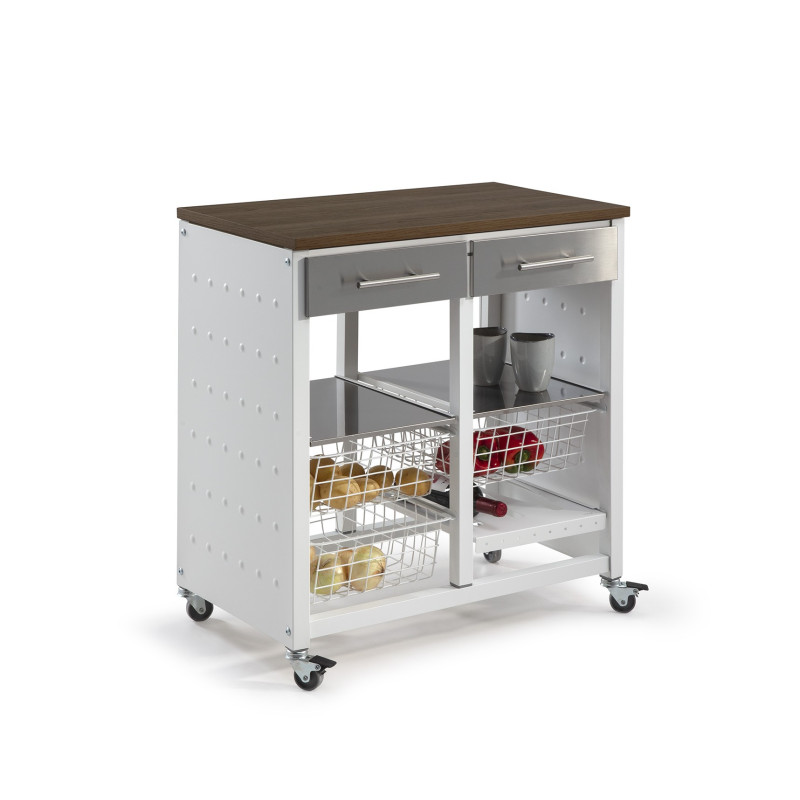 Carrito de cocina bergen con cajones, cestas y botellero
