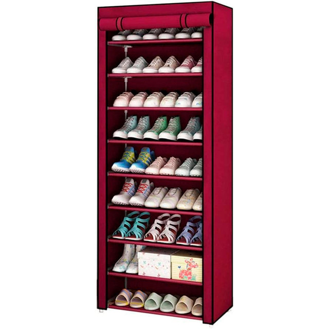 Armario zapatero tela con puertas cremallera nyana home 160x60x30cm granate