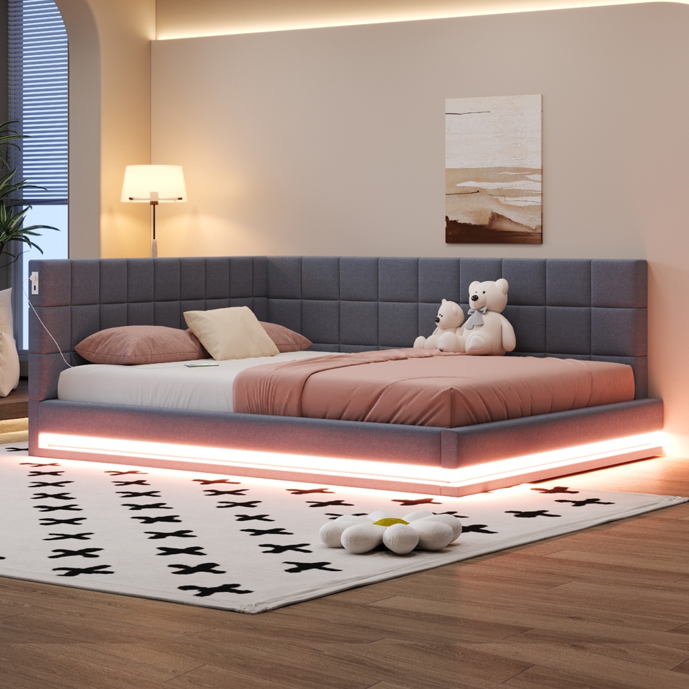Sofá cama de tela, 160 x 200 cm, gris.
