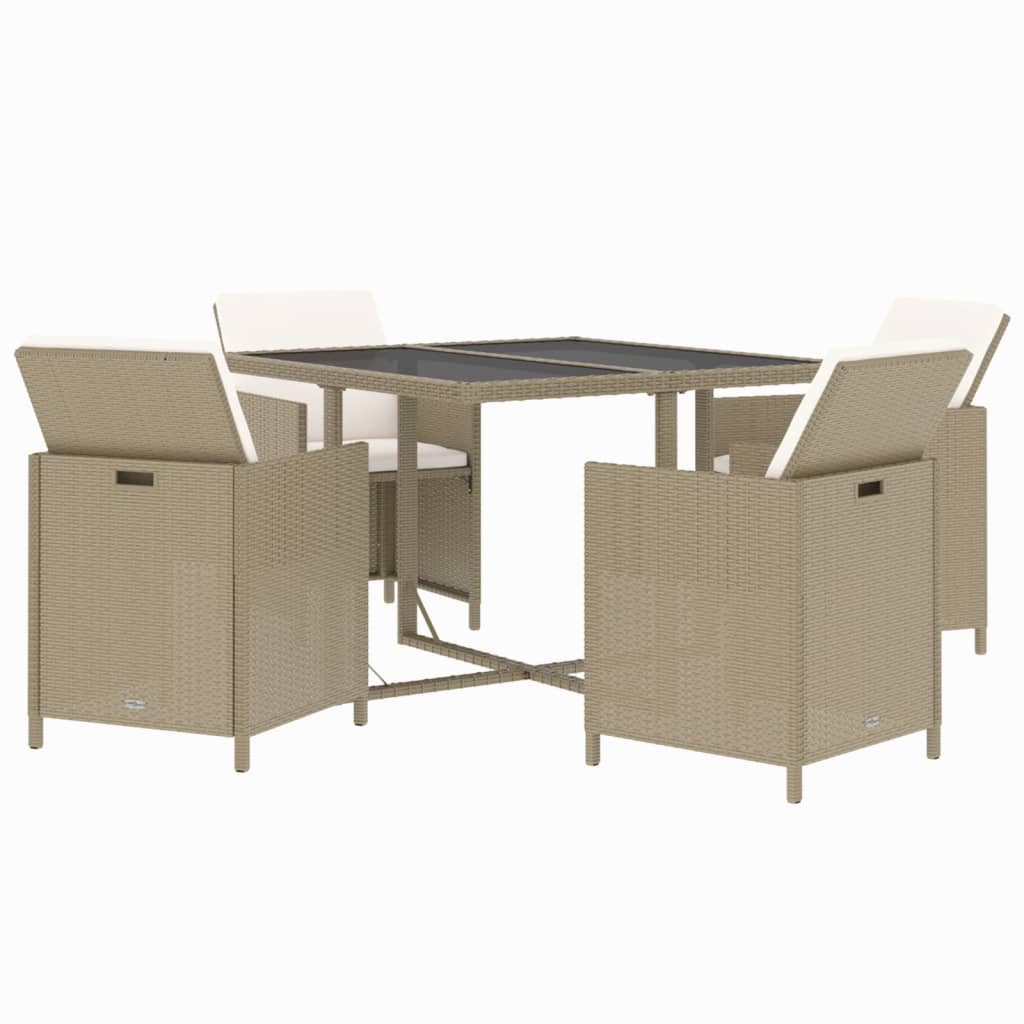 vidaXL set comedor de jardín 5 pzas con cojines ratán sintético beige