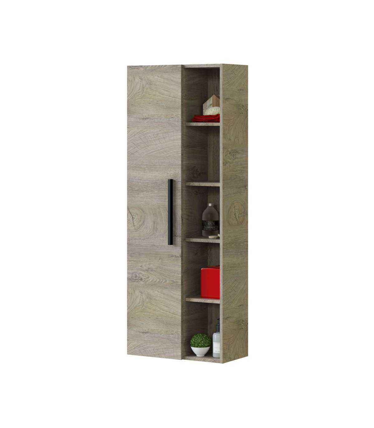 Columna suspendida para baño con puerta y estantes prácticos