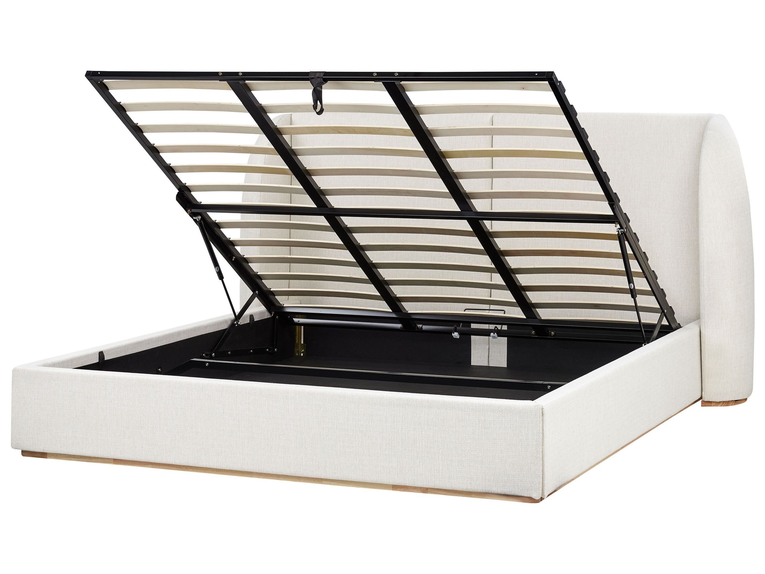 Cama con almacenaje monestier tela blanco crema 180 x 200 cm