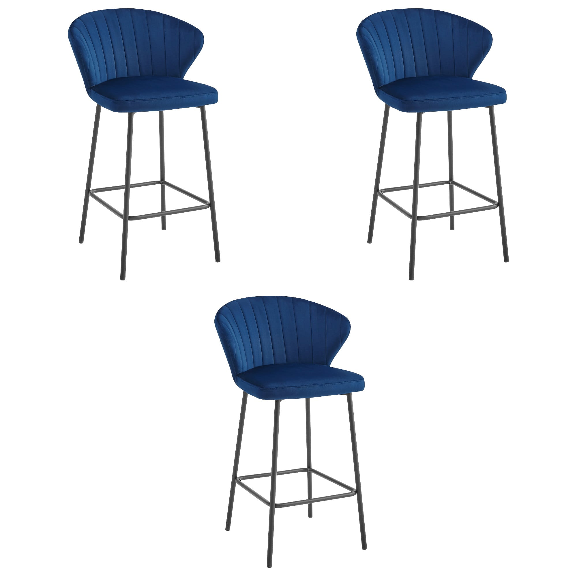 Taburete de bar valora gatta, terciopelo azul marino, patas negras (x3)