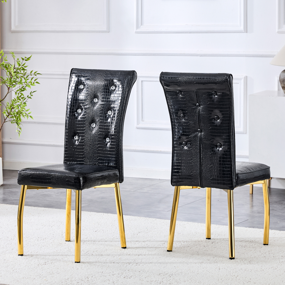 Conjunto de 2 sillas de comedor de PVC negro con patas metálicas doradas