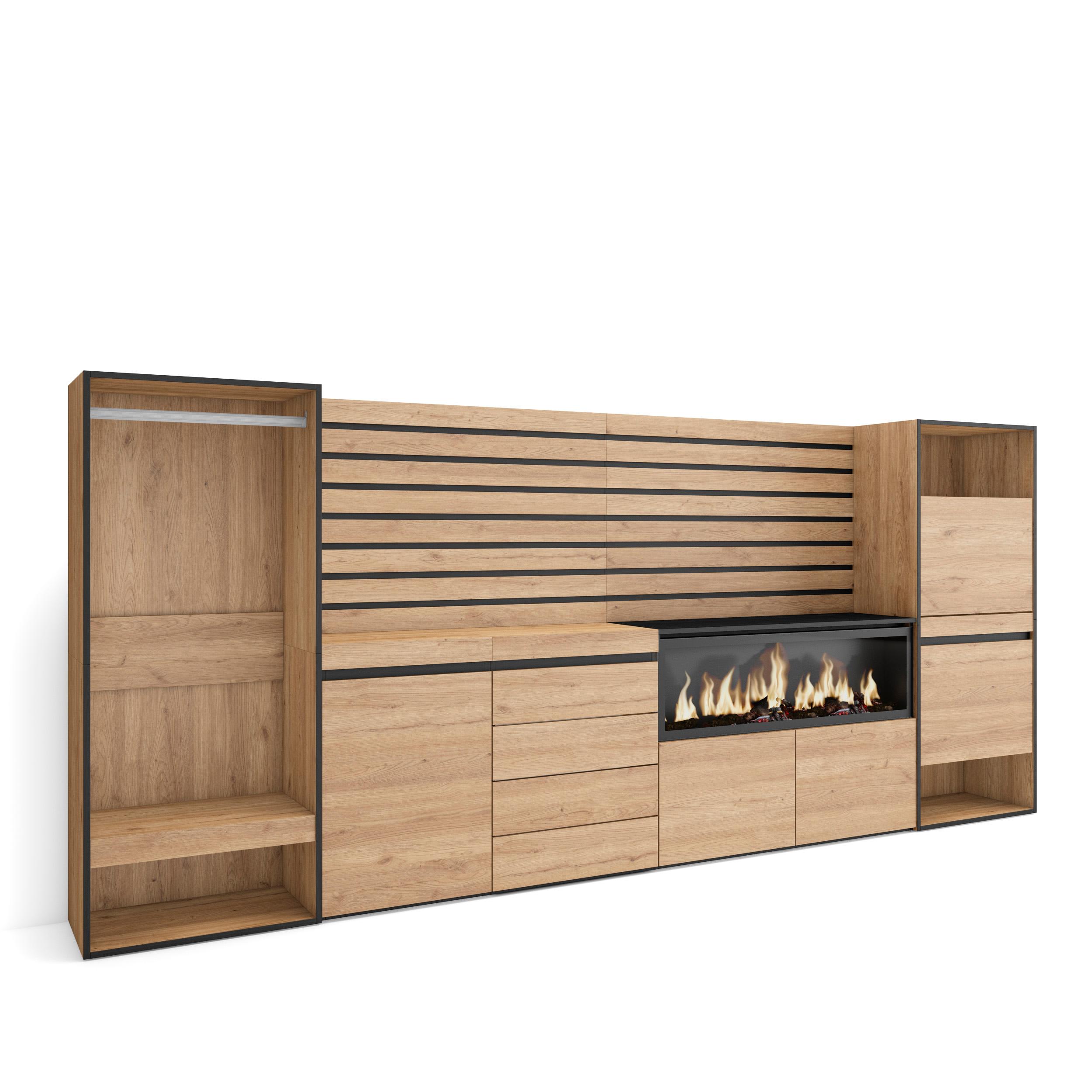 Aparador, 334cm, fuego eléctrico, cómoda, cajonera, zapatero, vestidor