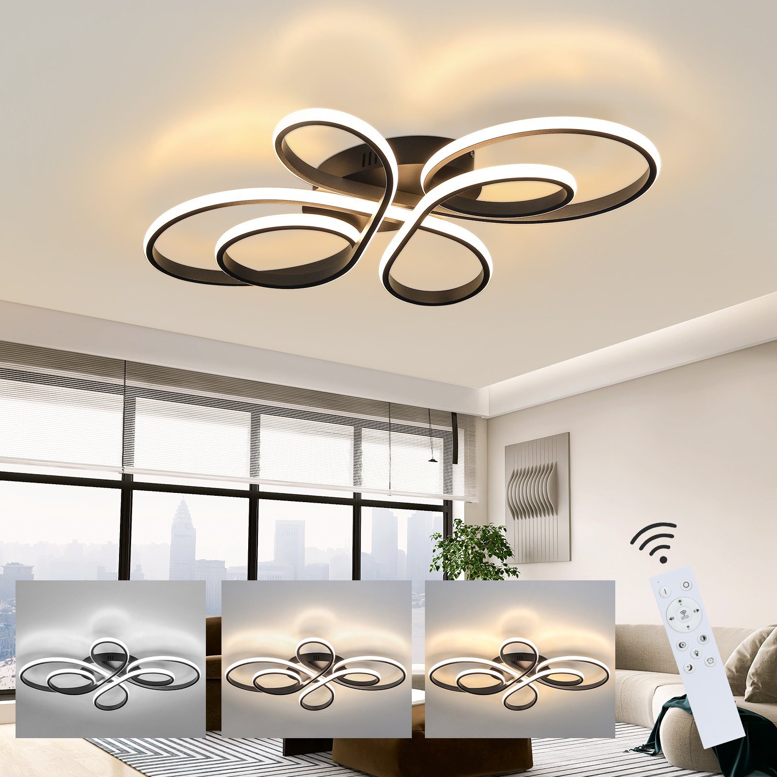 Nettlife lámpara de techo LED negra regulable 80 cm salón 78w dormitorio