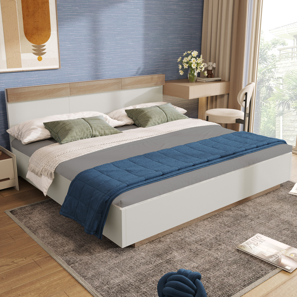 Cama flotante 140x200cm cabecero madera – roble sonoma/blanco