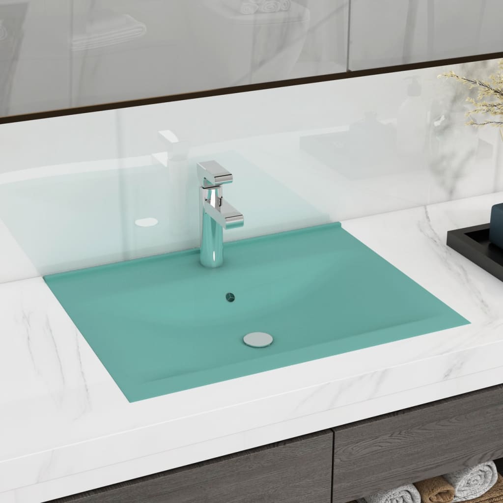 Lavabo de lujo con grifo cerámica 60x46 cm verde claro es5416