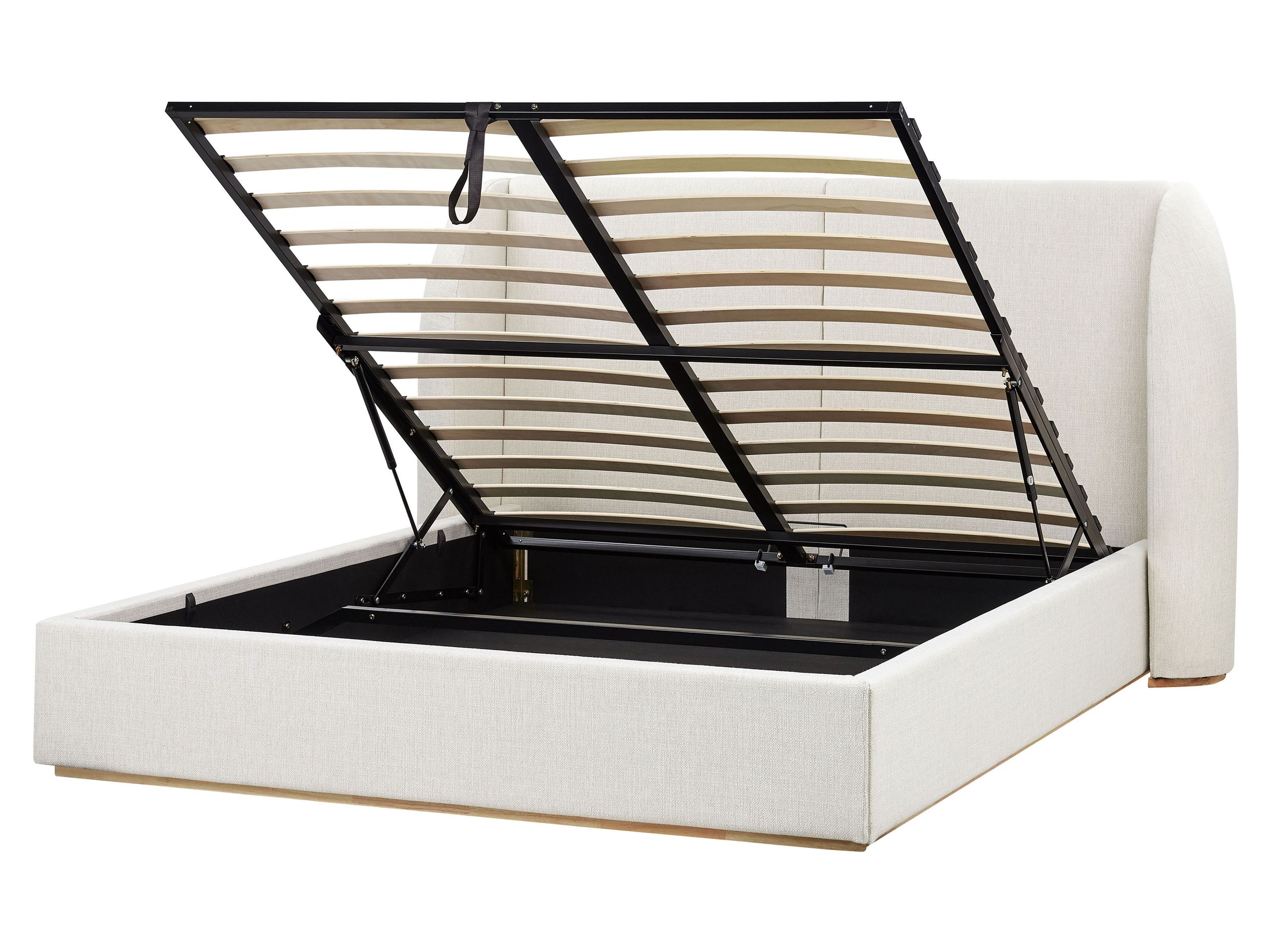Cama con almacenaje monestier tela blanco crema 160 x 200 cm