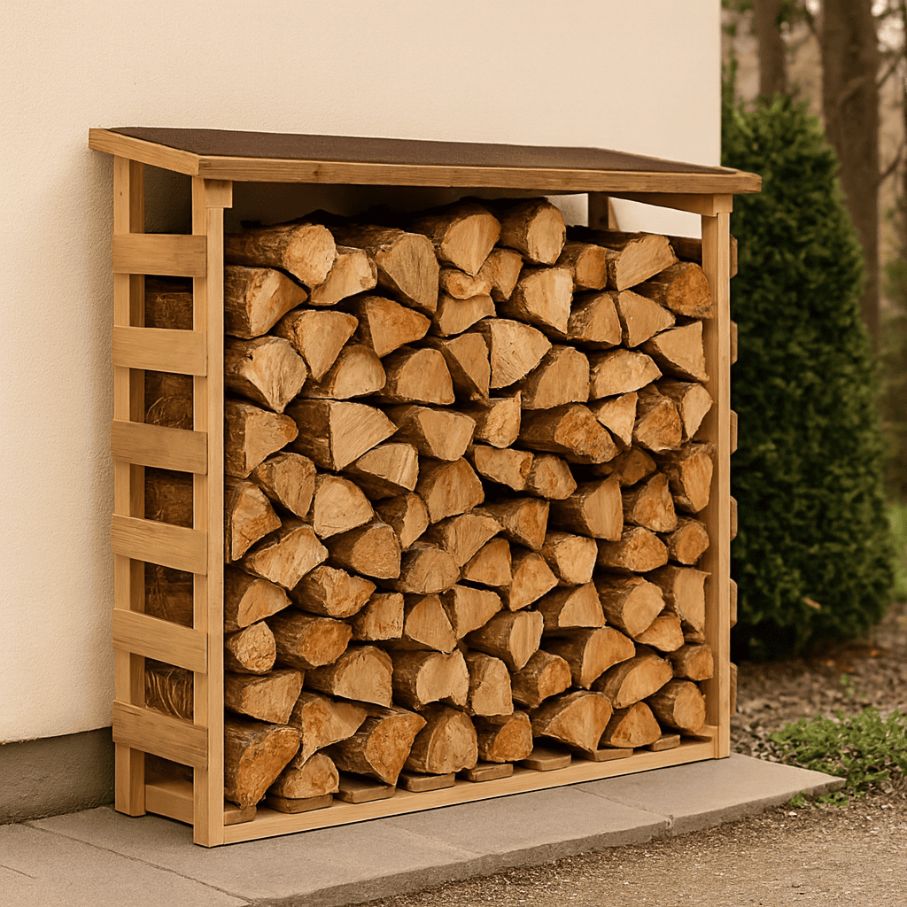 Leñero de madera aro con tela asfáltica vidahuerto 100x50x150 cm