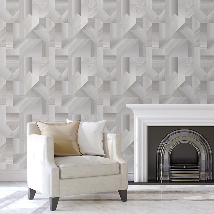 Papel pintado tnt textura formas madera gris calido