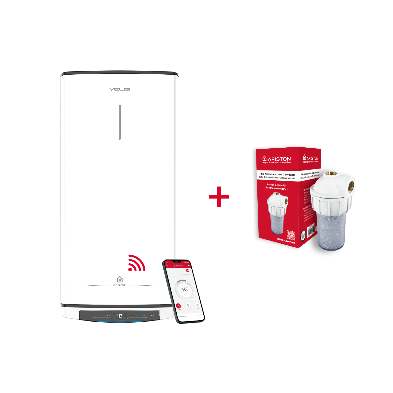 Termo eléctrico, Ariston, velis pro Wi-Fi 50l + filtro antical, clase b