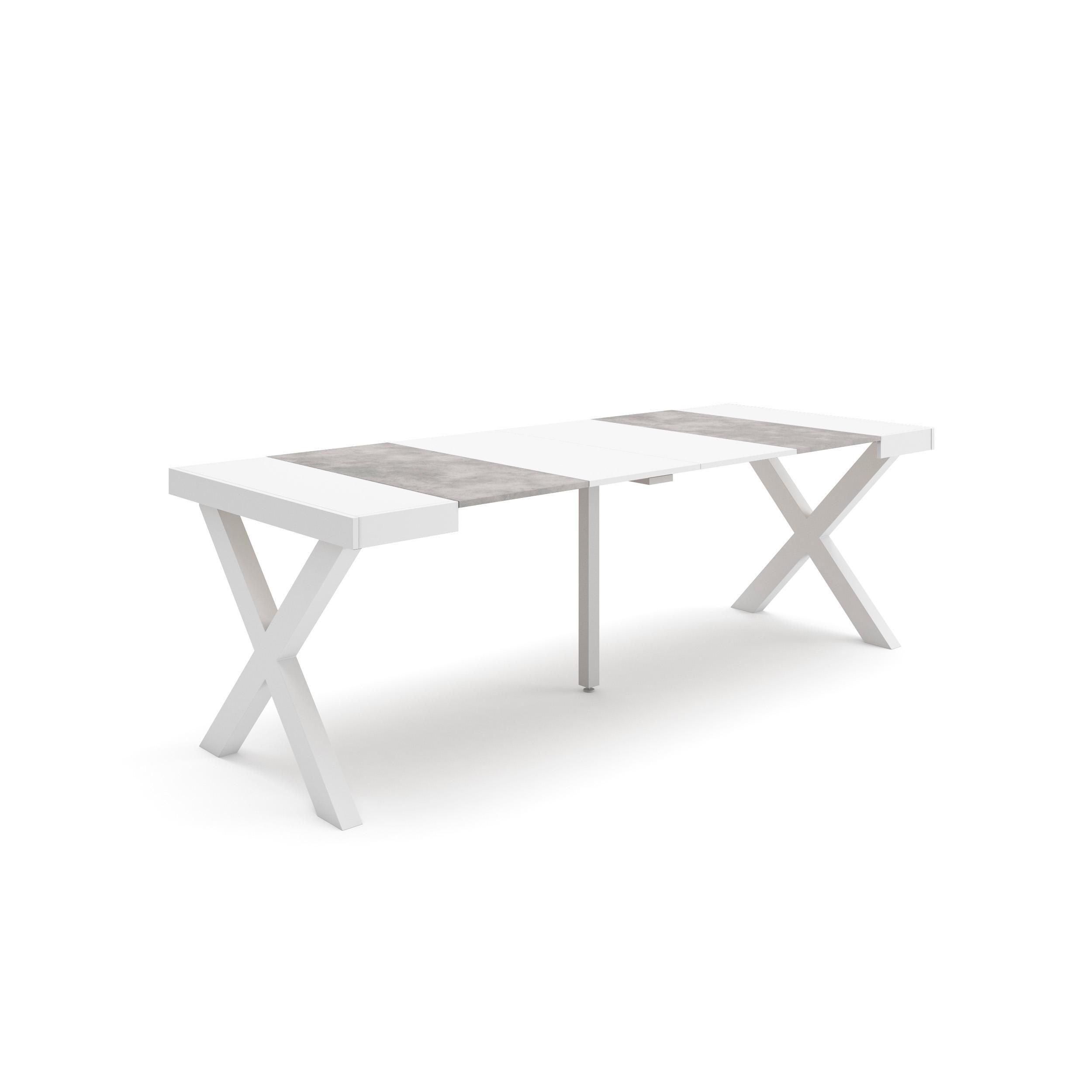 Mesa extensible, 58/222x90x73cm, blanco y cemento, patas macizas rf2792